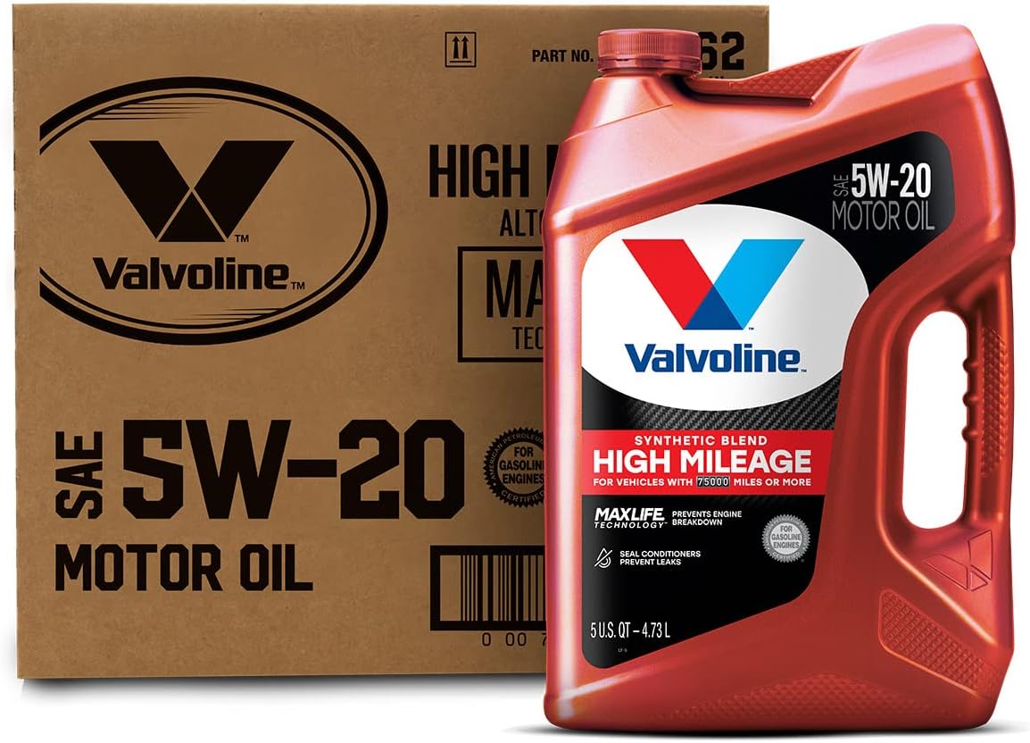 Valvoline High Mileage with MaxLife Technology SAE 5W-20 Synthetic Blend Motor Oil 5 QT. Case of 3