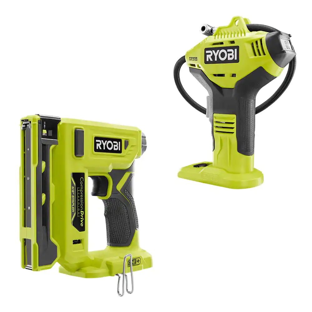RYOBI P317-P737D ONE+ 18V Cordless 3/8 in. Crown Stapler and High Pressure Inflator (Tools Only)