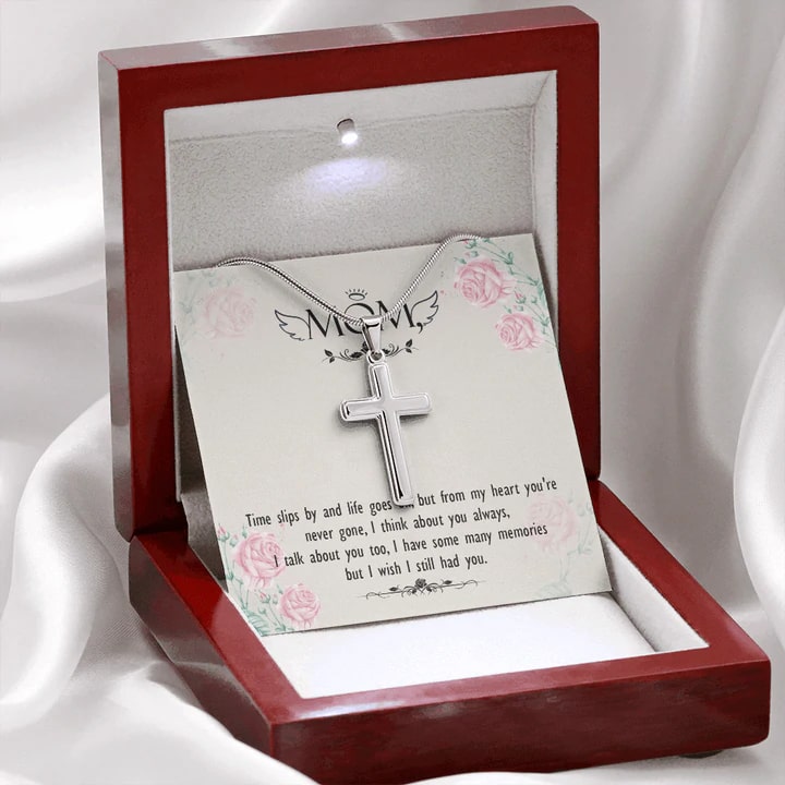 Mom Necklace – White Gold Cross Necklace. Mother's Day Gifts