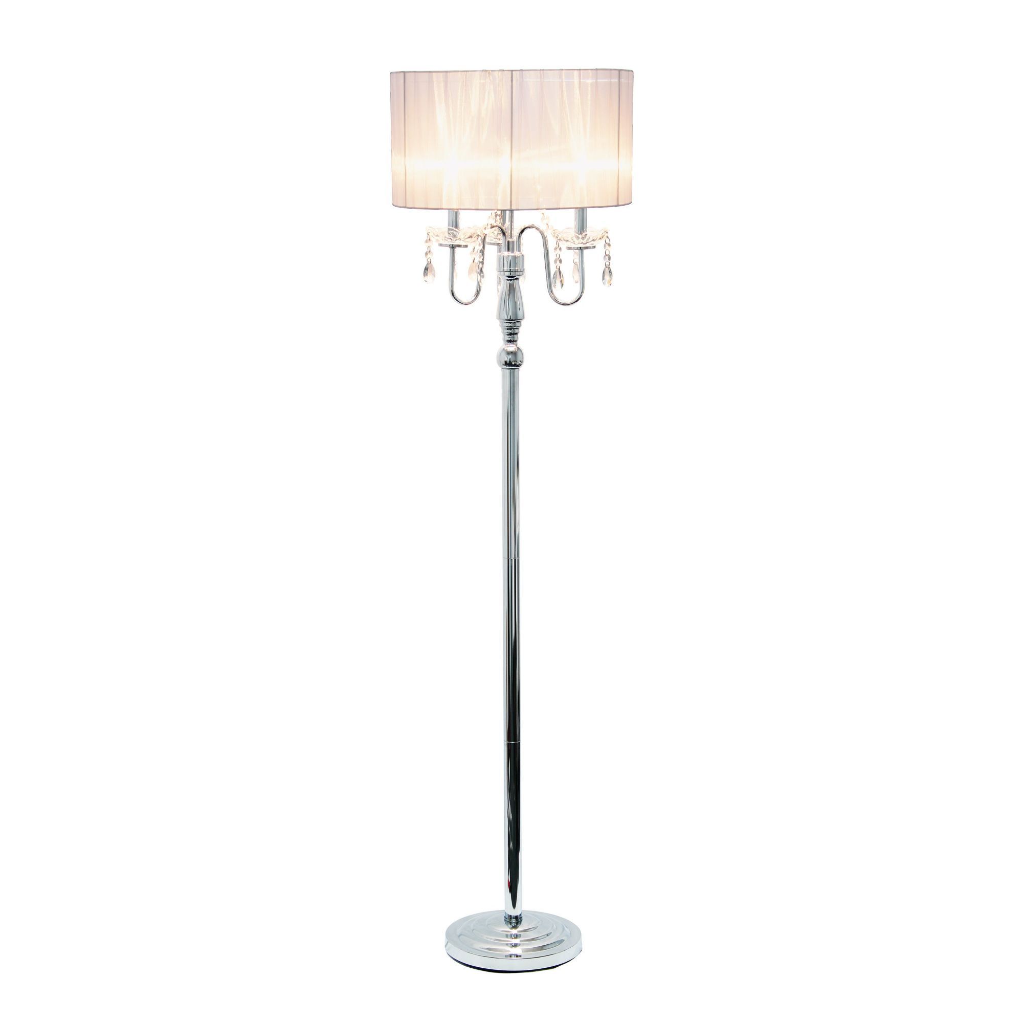 Elegant Designs Trendy Romantic Sheer Shade Floor Lamp with Hanging Crystals