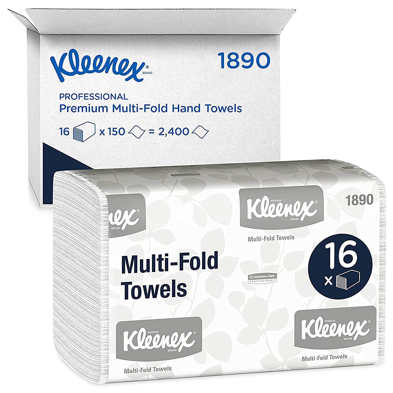 Kleenex Multifold Paper Towels (01890). White. 16 Packs / Case. 150 Tri Fold Paper Towels / Pack. 2.400 Towels / Case