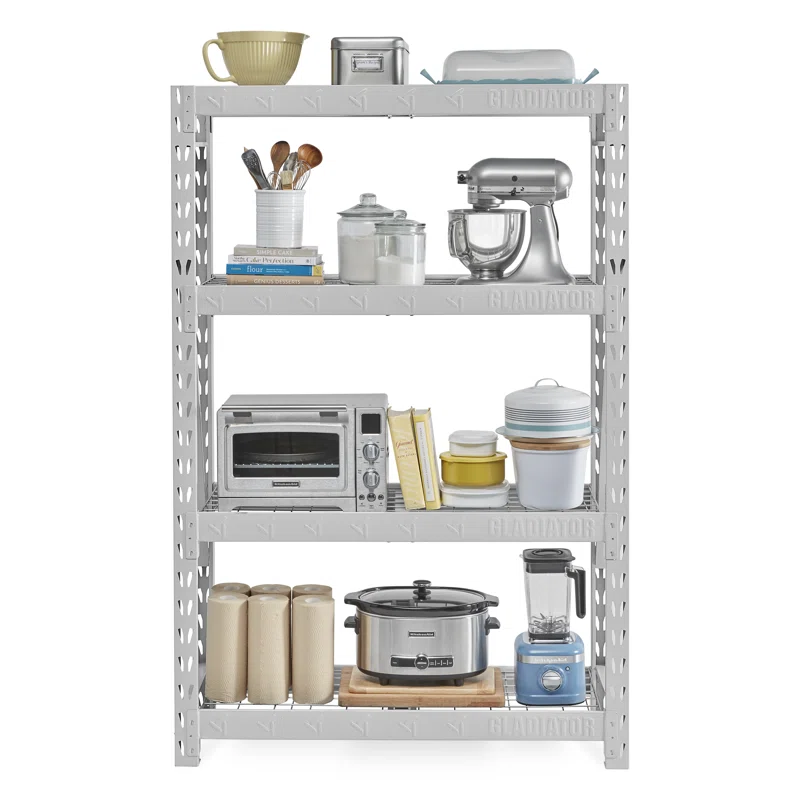 Gladiator GARS484TKW White 4-Tier Heavy Duty Steel Garage Storage Shelving Unit (48 in. W x 72 in. H x 18 in. D)