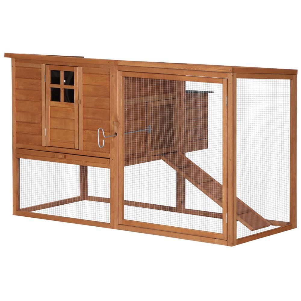 PawHut D3-0002 Large Natural Wood and Green 0.04 -Acre In-Ground Poultry Cage with Outdoor Run and Nesting Box