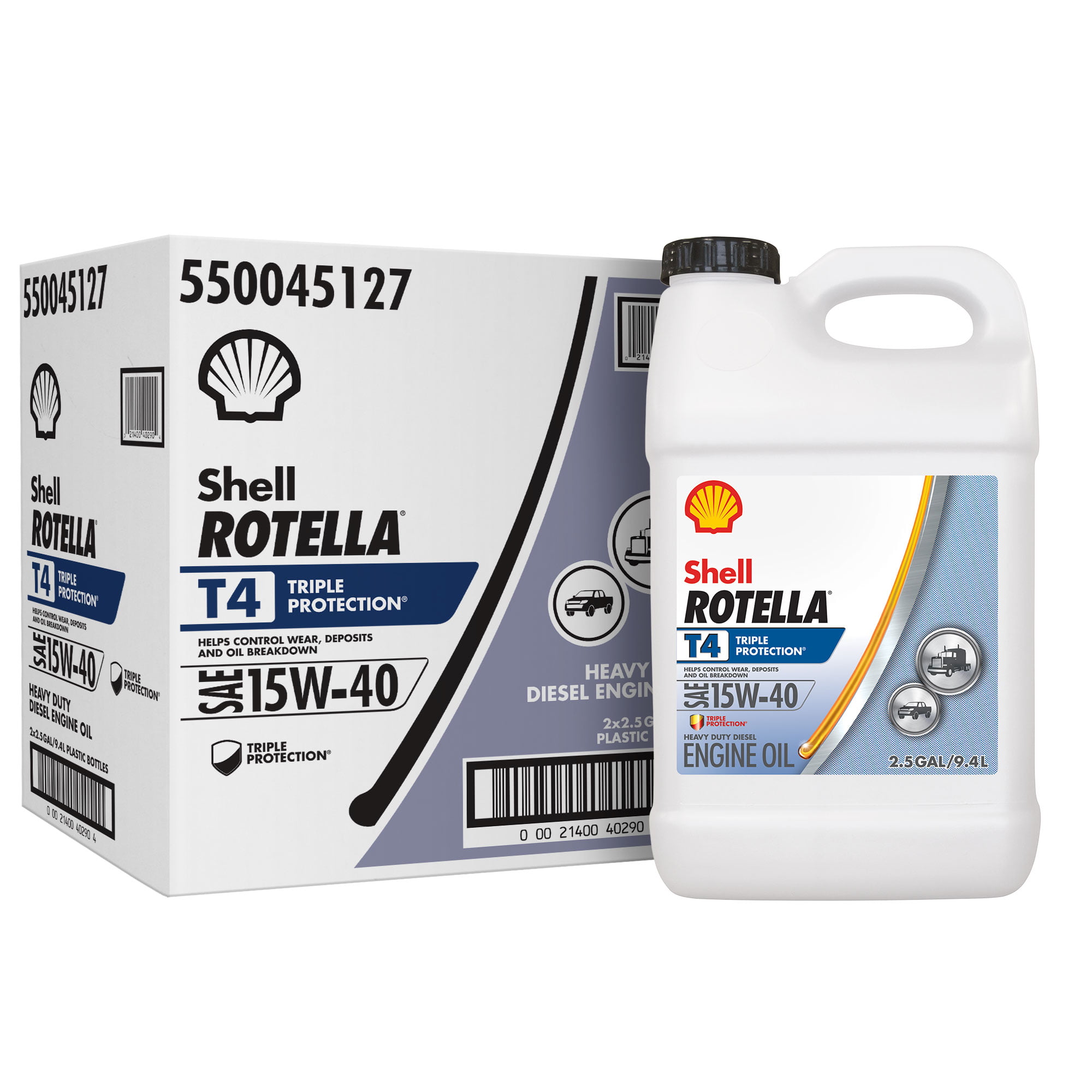 Shell Rotella T4 Triple Protection 15W-40 Diesel Motor Oil. 2.5 Gallon. 2-Pack