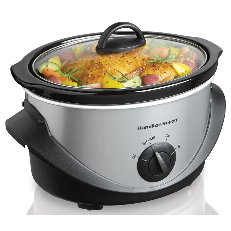 Hamilton Beach 33141 4 Qt. Black Chrome Slow Cooker with Temperature Settings and Glass Lid