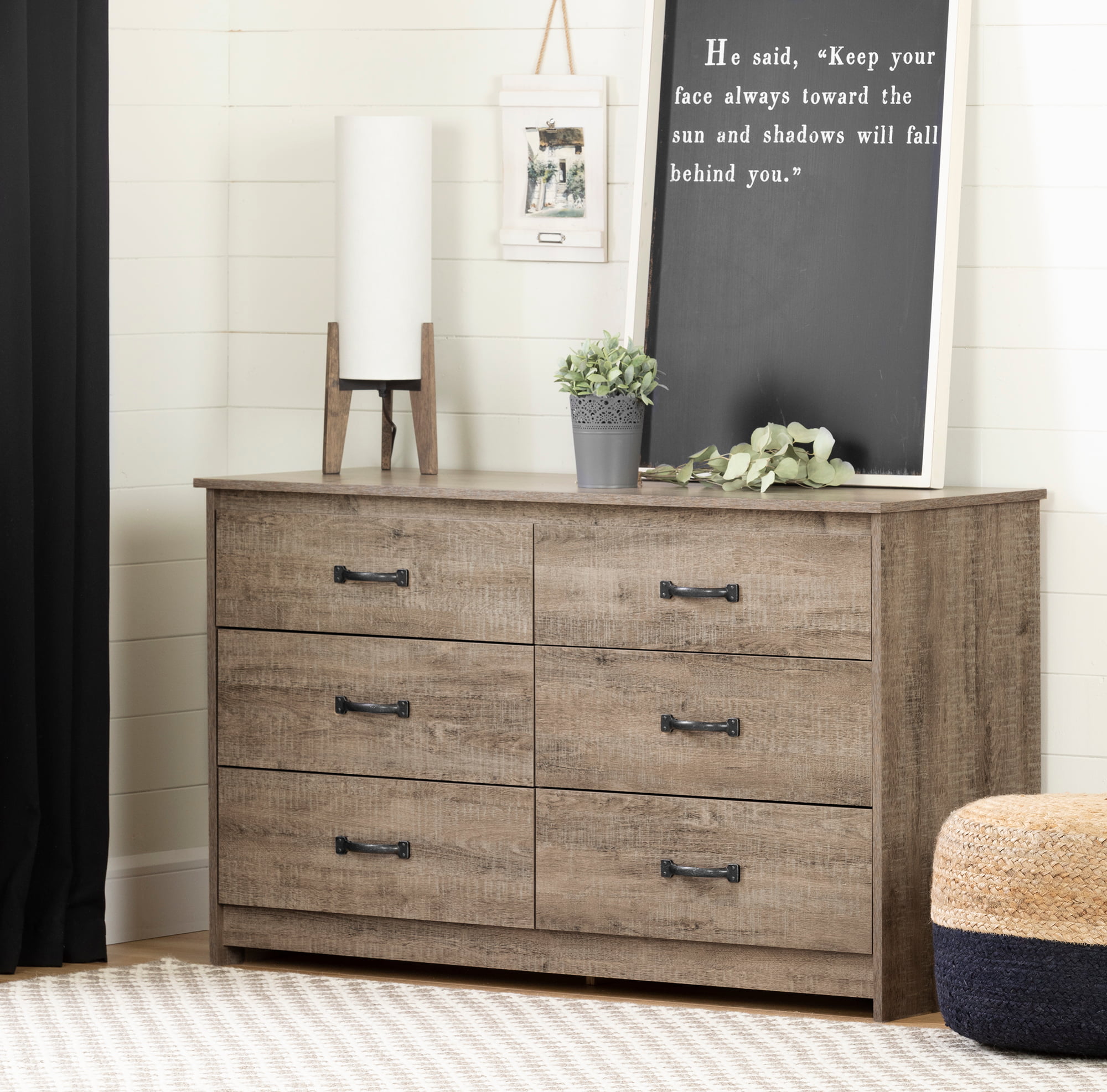 South Shore Tassio 6-Drawer Double Dresser. Weathered Oak
