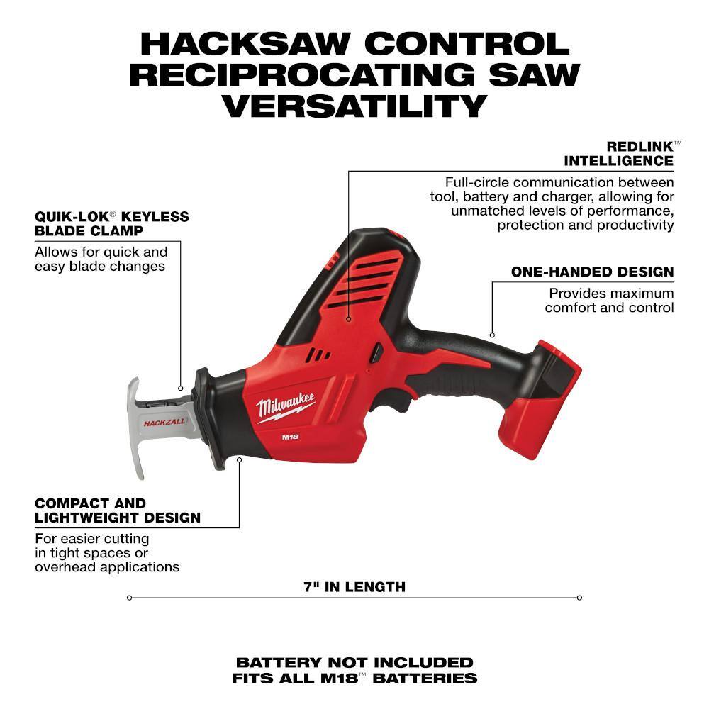 Milwaukee 2625-20-2626-20-48-11-1850 M18 18V Lithium-Ion Cordless HACKZALL Reciprocating Saw with Multi-Tool and 5.0 Ah Battery