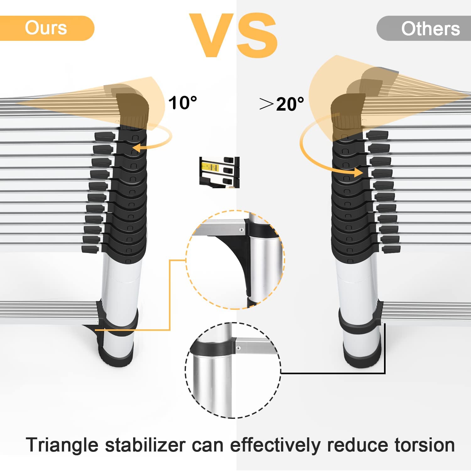 Telescoping Ladder. SocTone 10.5 FT Aluminum Lightweight Extension Ladder with 2 Triangle Stabilizers. Heavy Duty 330lbs Max Capacity. Multi-Purpose Collapsible Ladder for Household or Outdoor Work