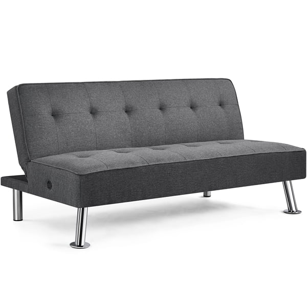 Alden Design Modern Fabric Convertible Futon with USB. Charcoal