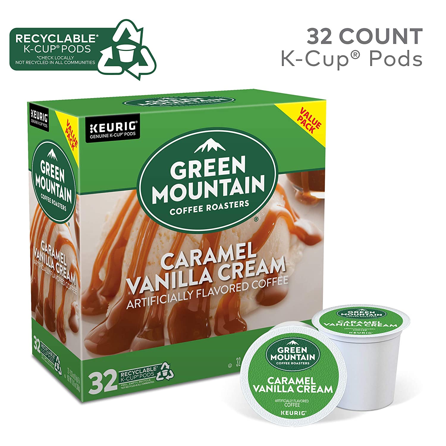 Green Mountain Coffee Roasters Caramel Vanilla Cream. Single-Serve Keurig K-Cup Pods