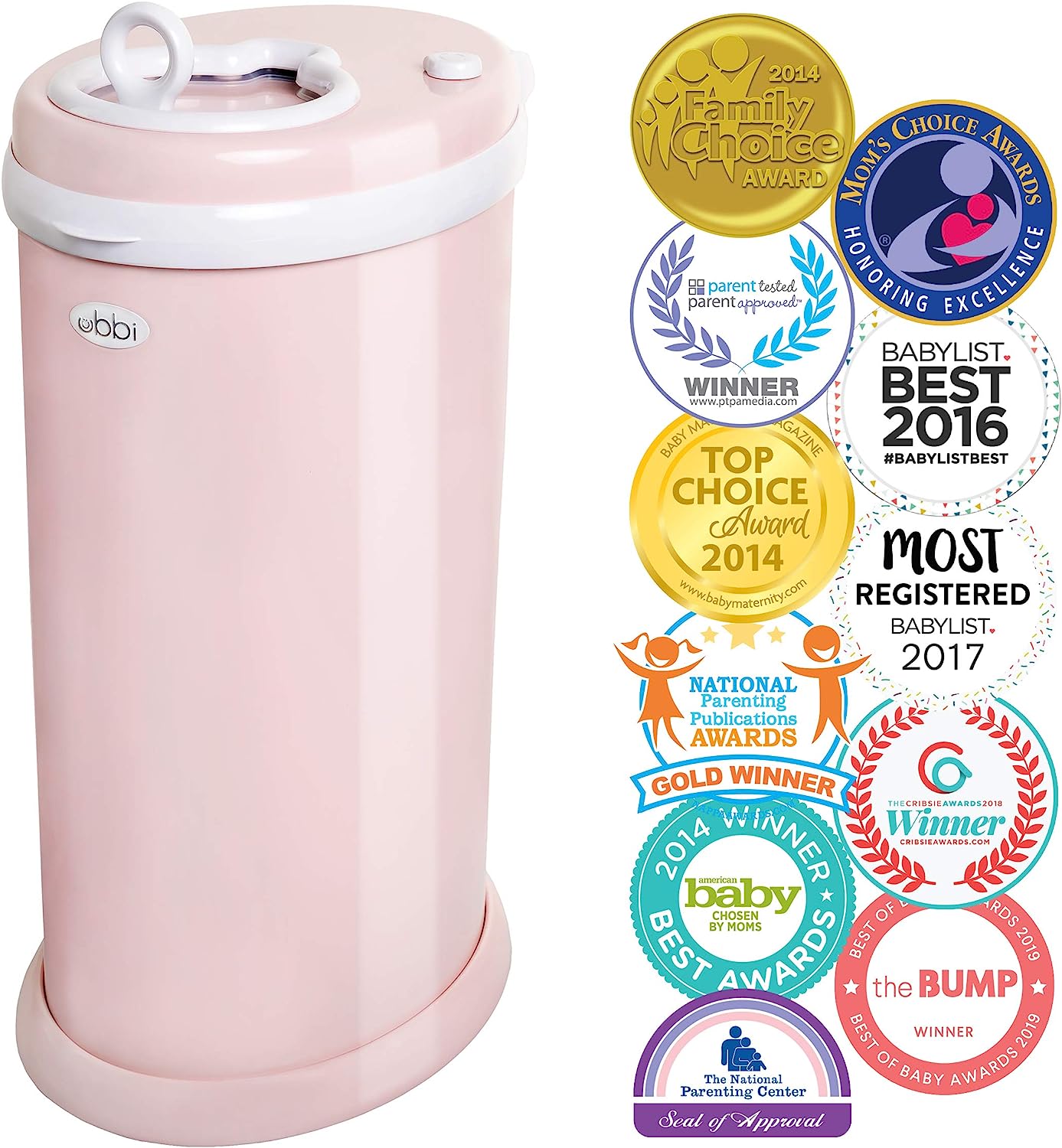 Ubbi Steel Odor Locking. No Special Bag Required. Money Saving. Modern Design. Registry Must-Have Diaper Pail. Blush Pink