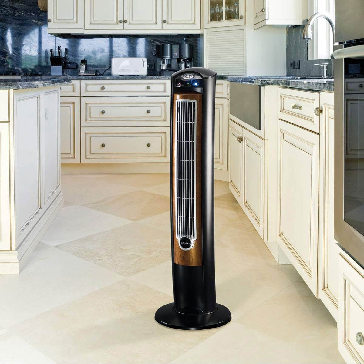 Lasko T42950 Wind Curve 42 Inch Tower Fan with Remote Control. Black Woodgrain