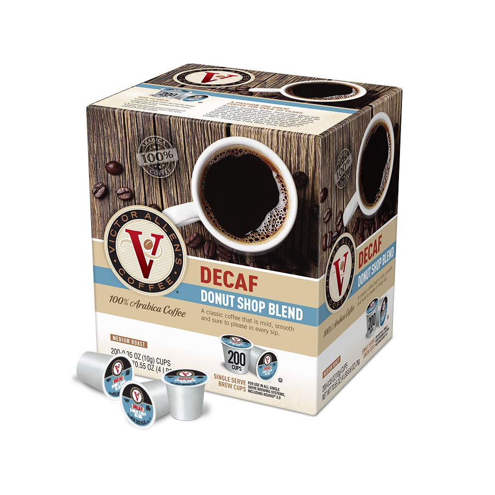 Victor Allen-s Coffee Decaf Donut Shop Blend. Medium Roast. 200 Count. Single Serve Coffee Pods for Keurig K-Cup Brewers