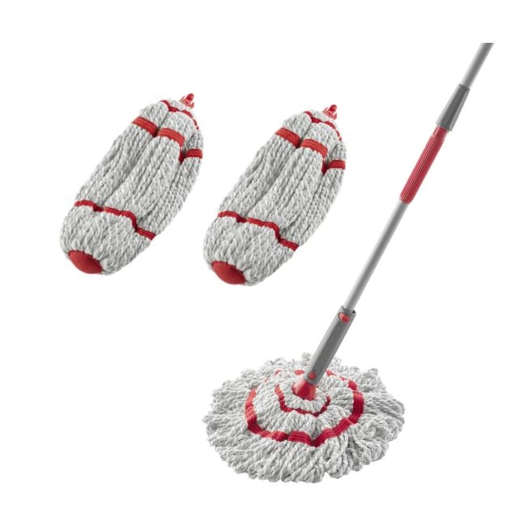 Rubbermaid Microfiber Twist Mop and 2 Refill Kit. Red. Built-in Wringer. Machine Washable and Reusable Mop Head. Light Weight. Clean Hard to Reach Places. for Laminate/Hardwood/Safe on All Floor Types