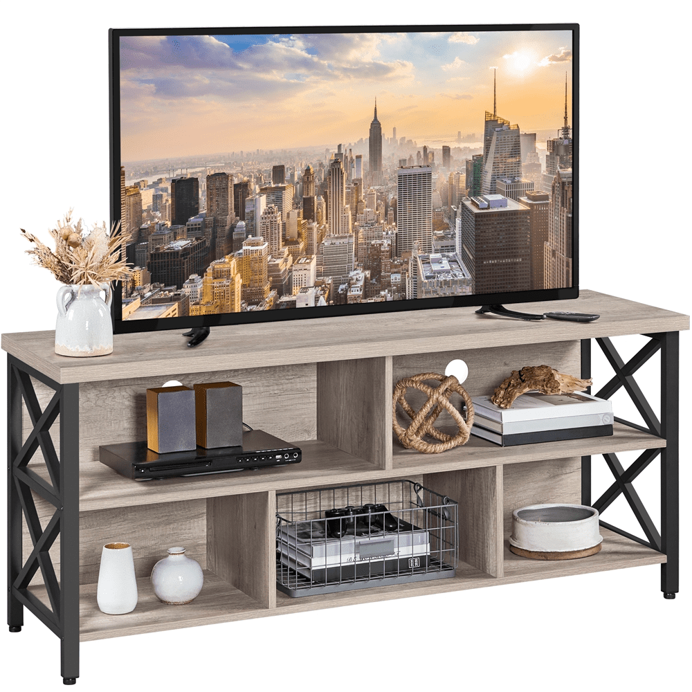 SmileMart Modern Industrial TV Stand for TVs up to 65 Inch with Storage. Gray