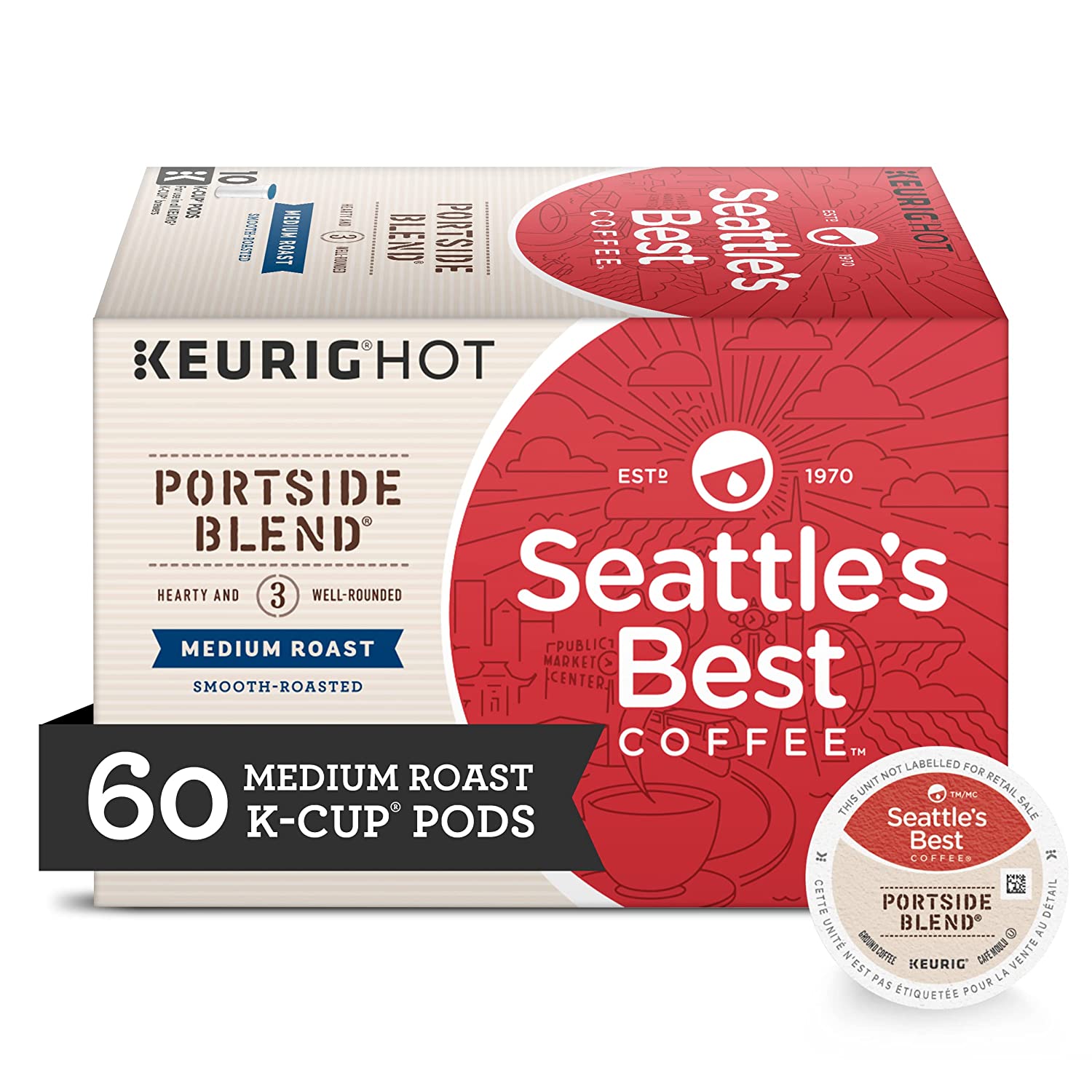 Seattle-s Best Coffee Portside Blend Medium Roast K-Cup Pods | 10 Count (Pack of 6)