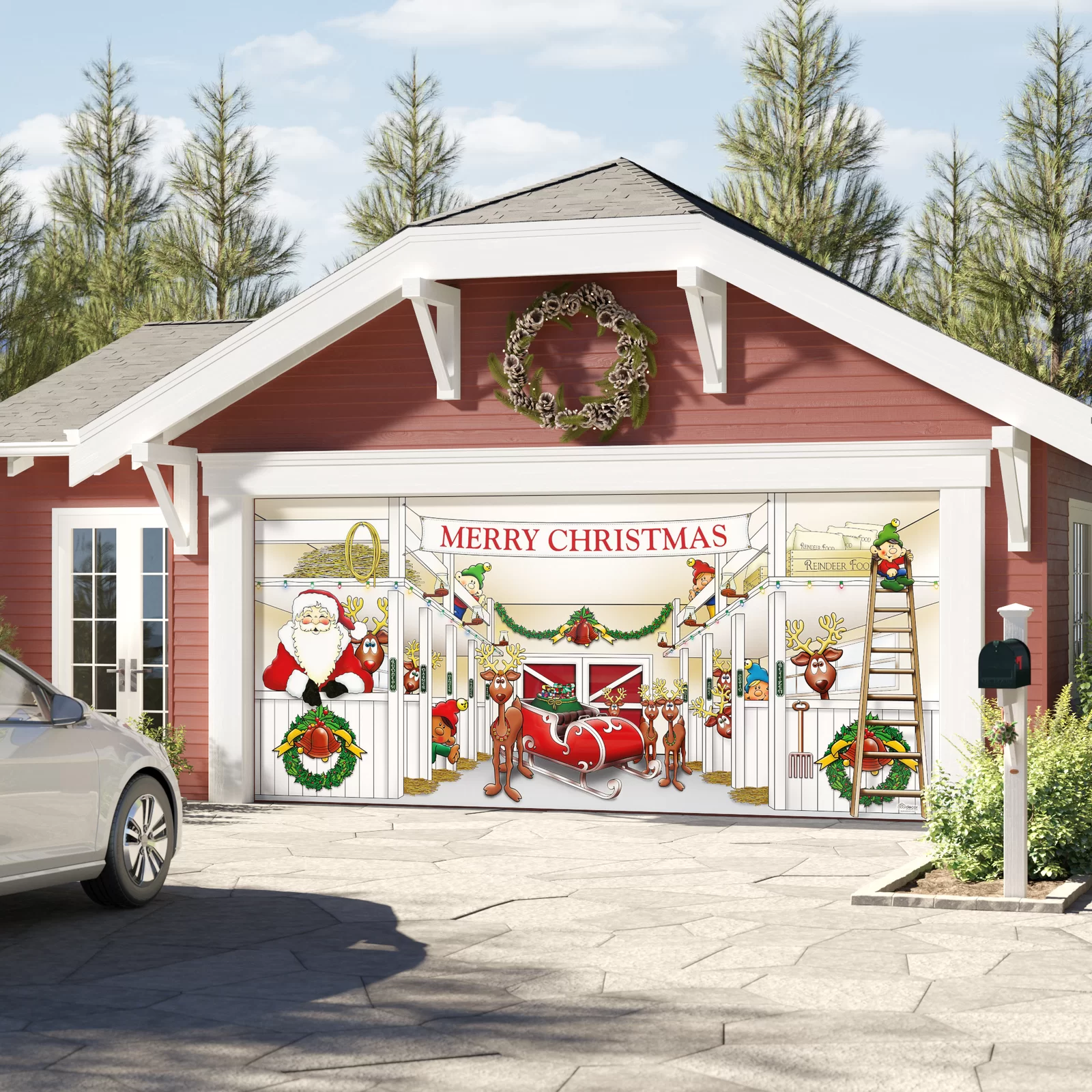 Huge Santa-s Reindeer Barn Garage Door Mural