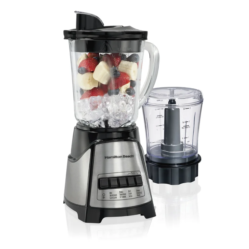 Hamilton Beach 58149 Power Elite Blender with 40oz Glass Jar and 3-Cup Vegetable Chopper. 12 Functions for Puree. Ice Crush. Shakes and Smoothies. Black and Stainless Steel
