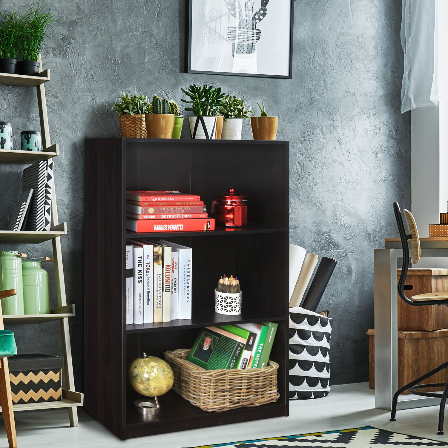 Furinno Basic 3 - Tier Bookcase Storage Shelves. Espresso