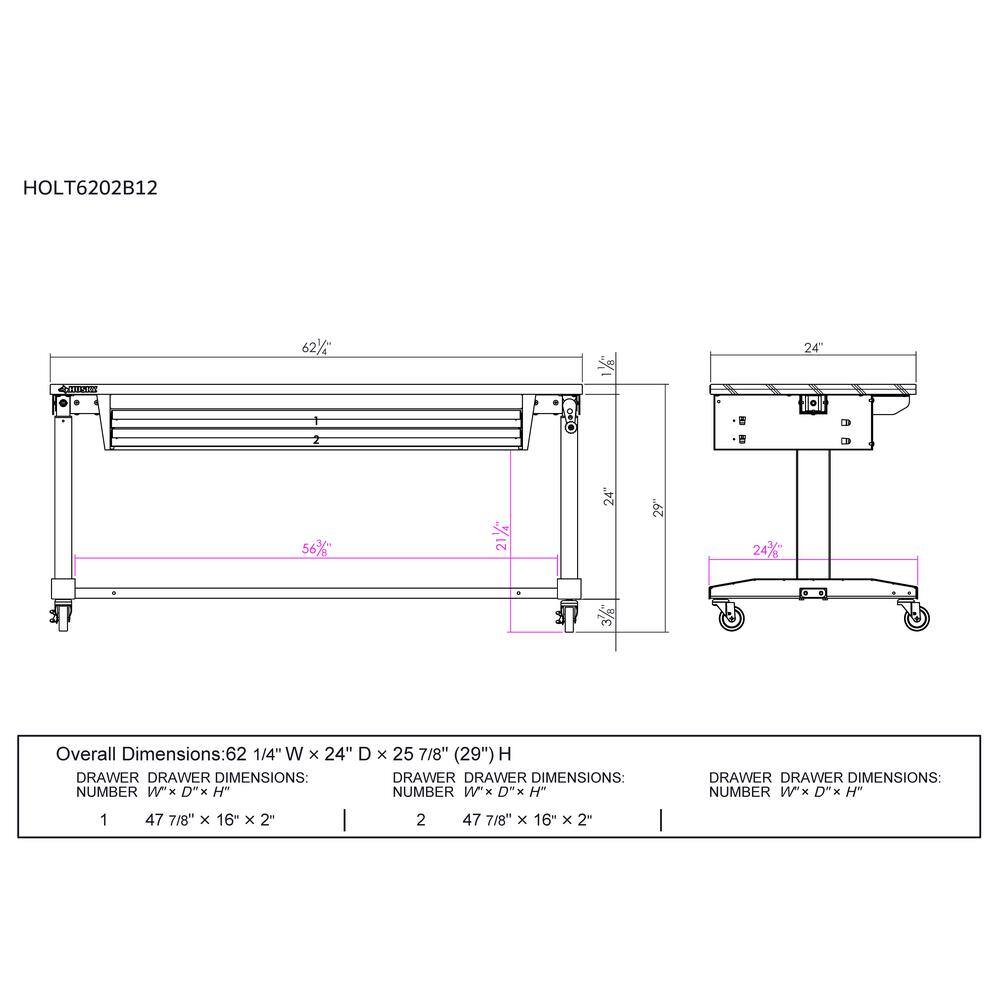 Husky HOLT6202BJ2 62 in. Adjustable Height Work with 2-Drawers Table in White