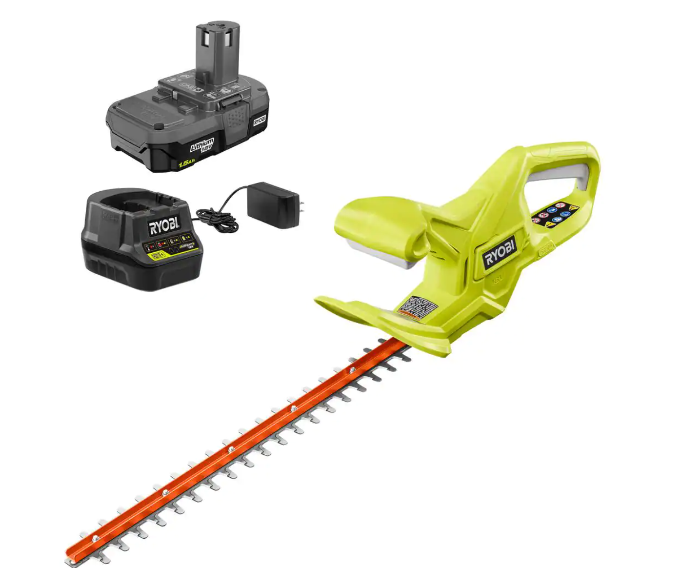 RYOBI P2670 ONE+ 18V 18 in. Cordless Battery Hedge Trimmer with 1.5 Ah Battery and Charger