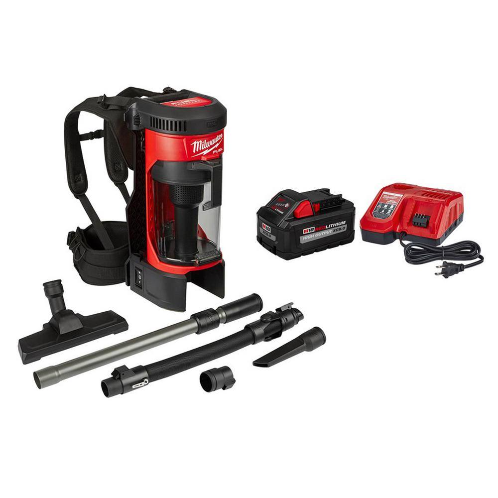 Milwaukee 0885-20-48-59-1880 M18 FUEL 18-Volt Lithium-Ion Brushless 1 Gal. Cordless 3-in-1 Backpack Vacuum with 8.0 Ah Battery and Rapid Charger