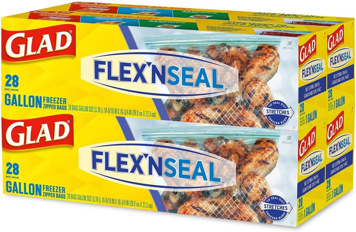 Glad FLEXN SEAL Gallon Freezer Zipper Bags. 28 Count (Pack of 4)