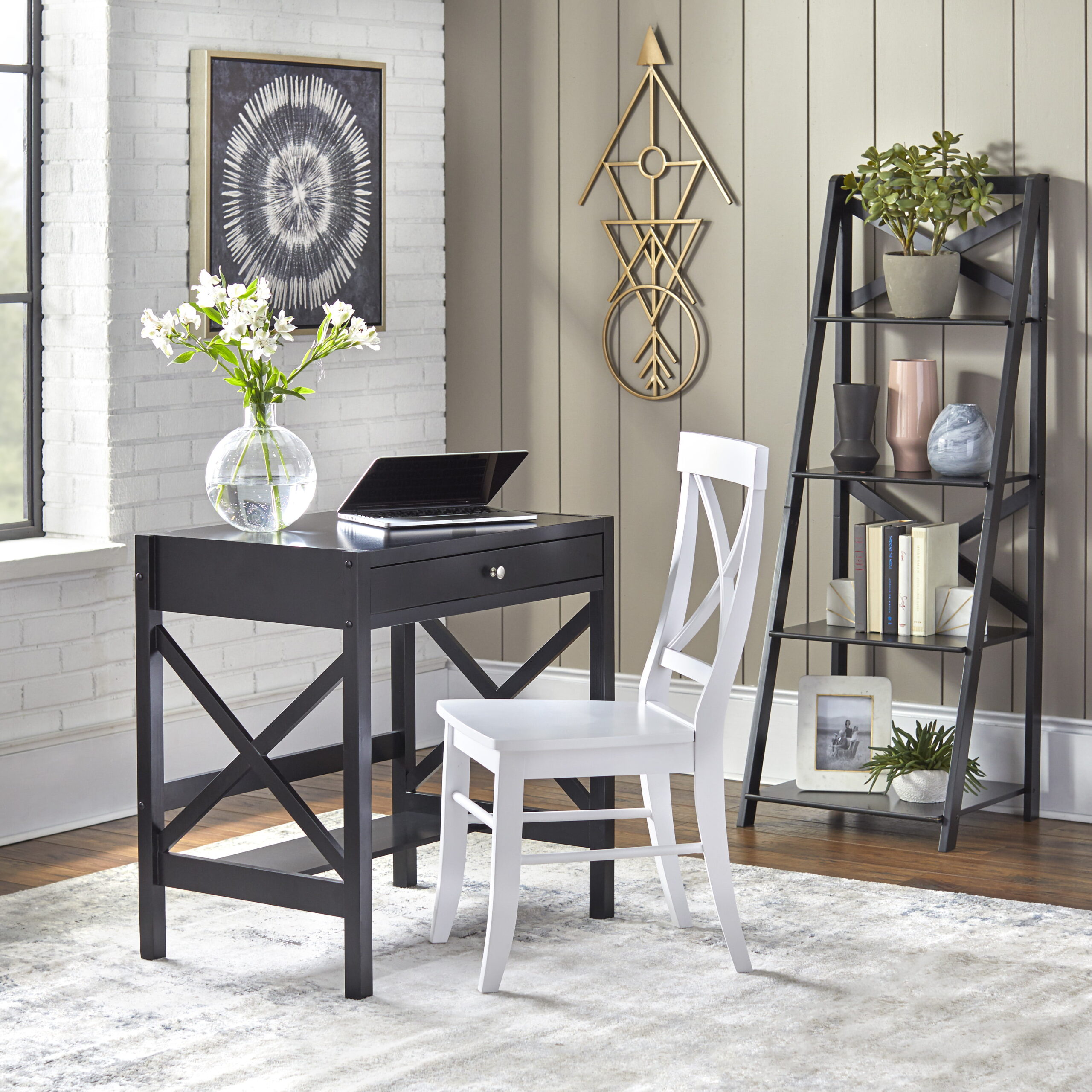 TMS X 4-Tier Shelf. Ladder Bookcase. Black