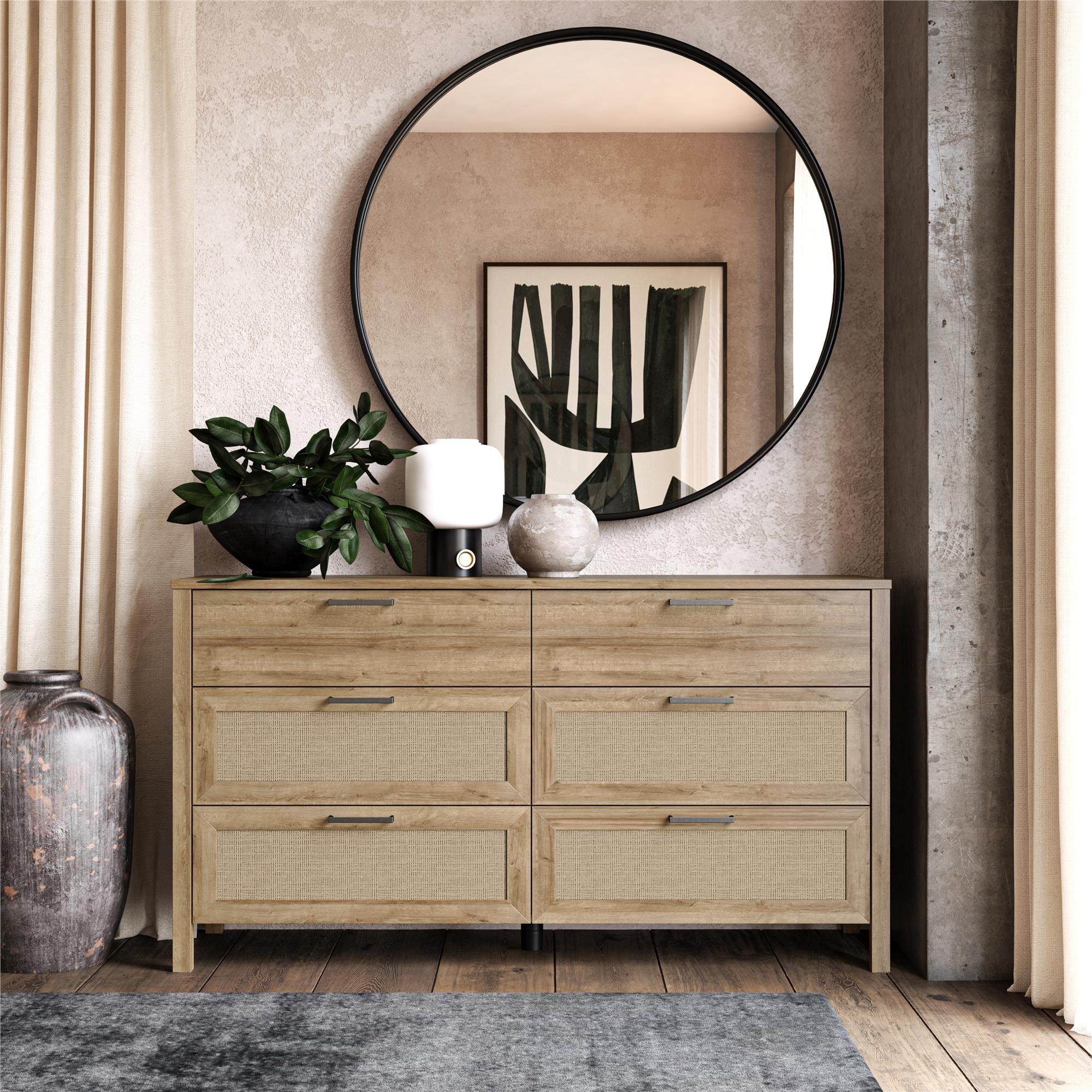 Queer Eye Wimberly 6 Drawer Dresser. Natural with Faux Rattan