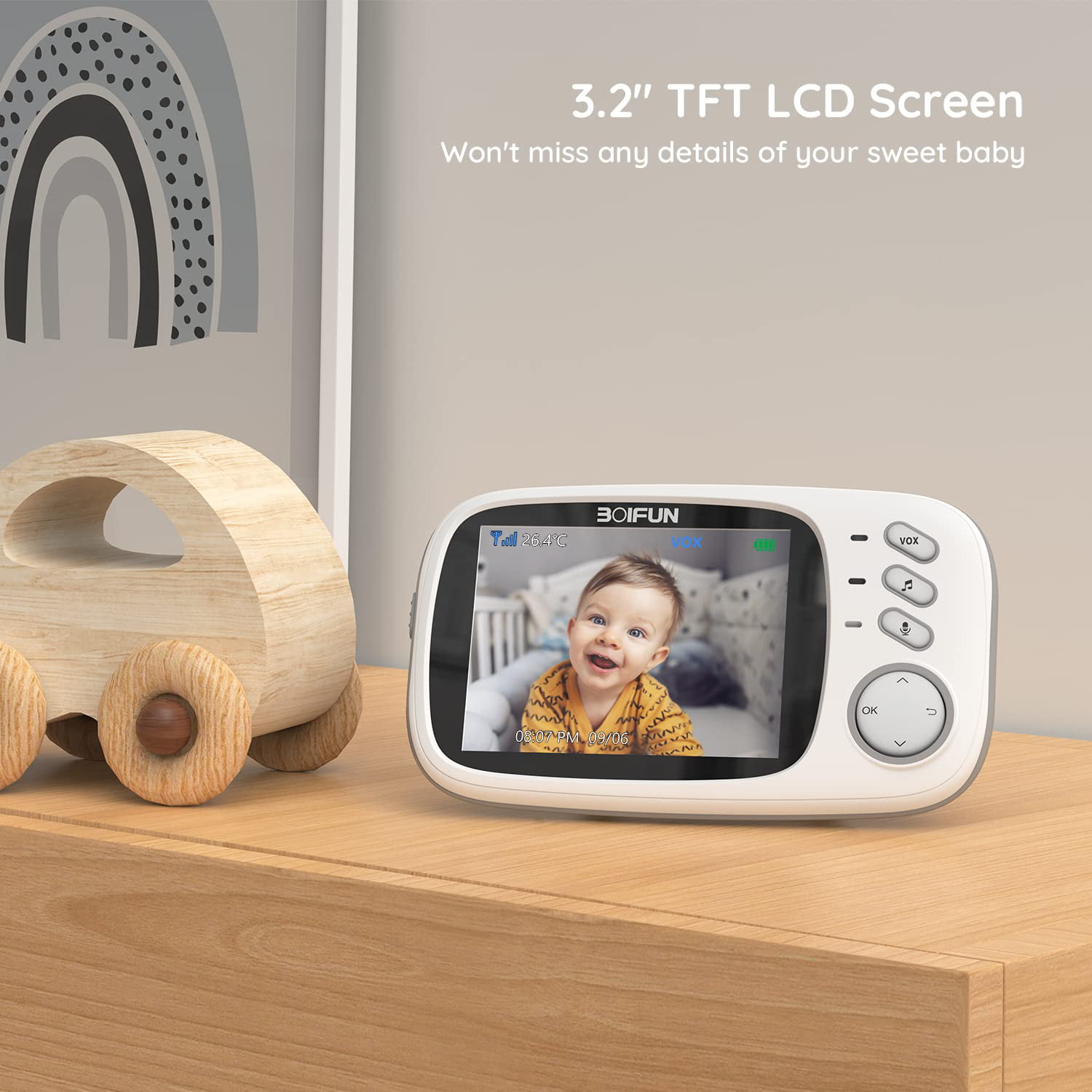 BOIFUN Baby Monitor with Camera and Audio. No WiFi. VOX Mode. Night Vision. 3.2” HD Screen. Two-Way Audio. Baby Camera