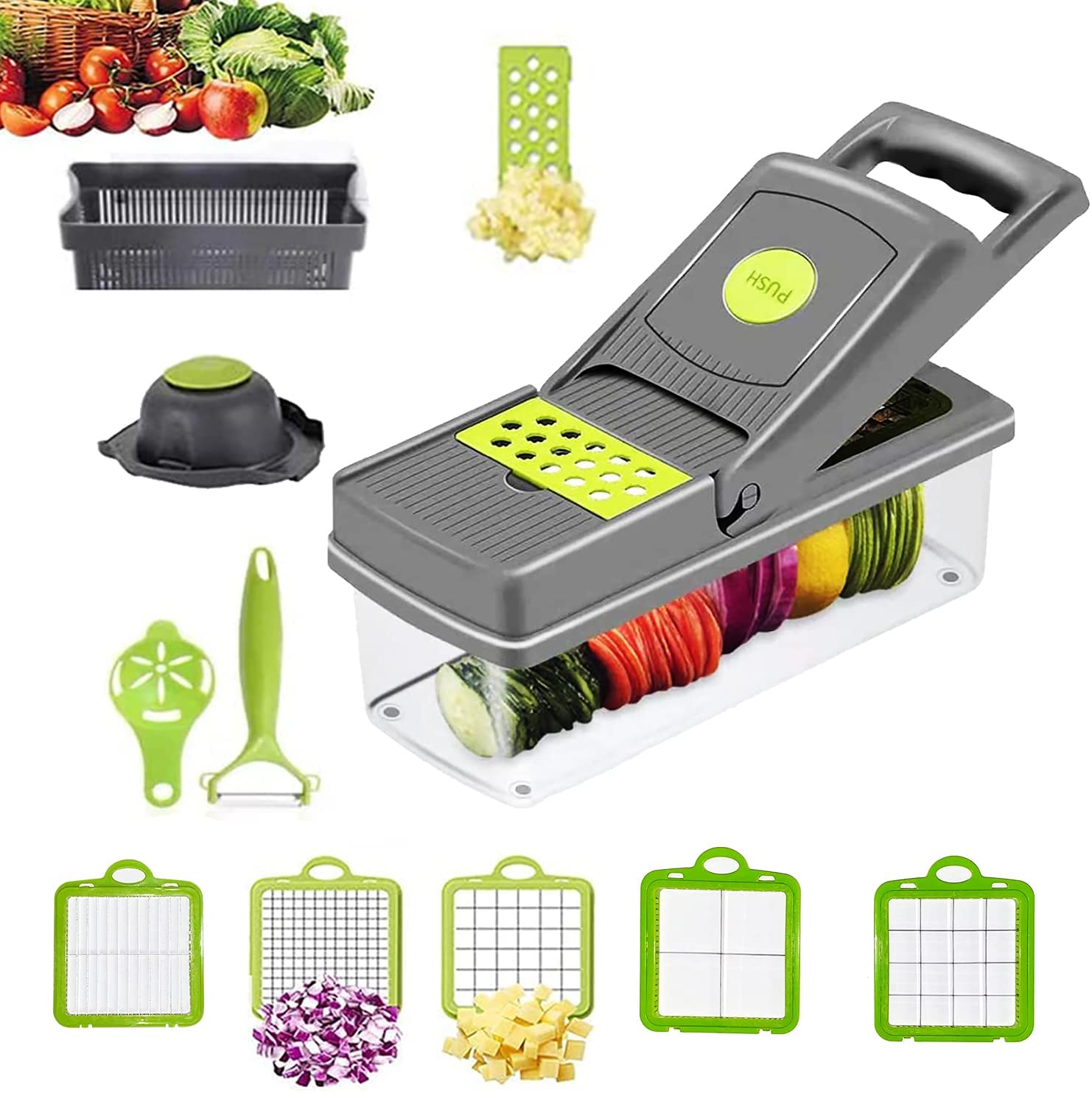 5 Core 11 in1 Vegetable Chopper Cutter Chopper Multifunctional Veggie Chopper with Container. Onion Chopper. Chopper Vegetable Cutter - Grey VC 11