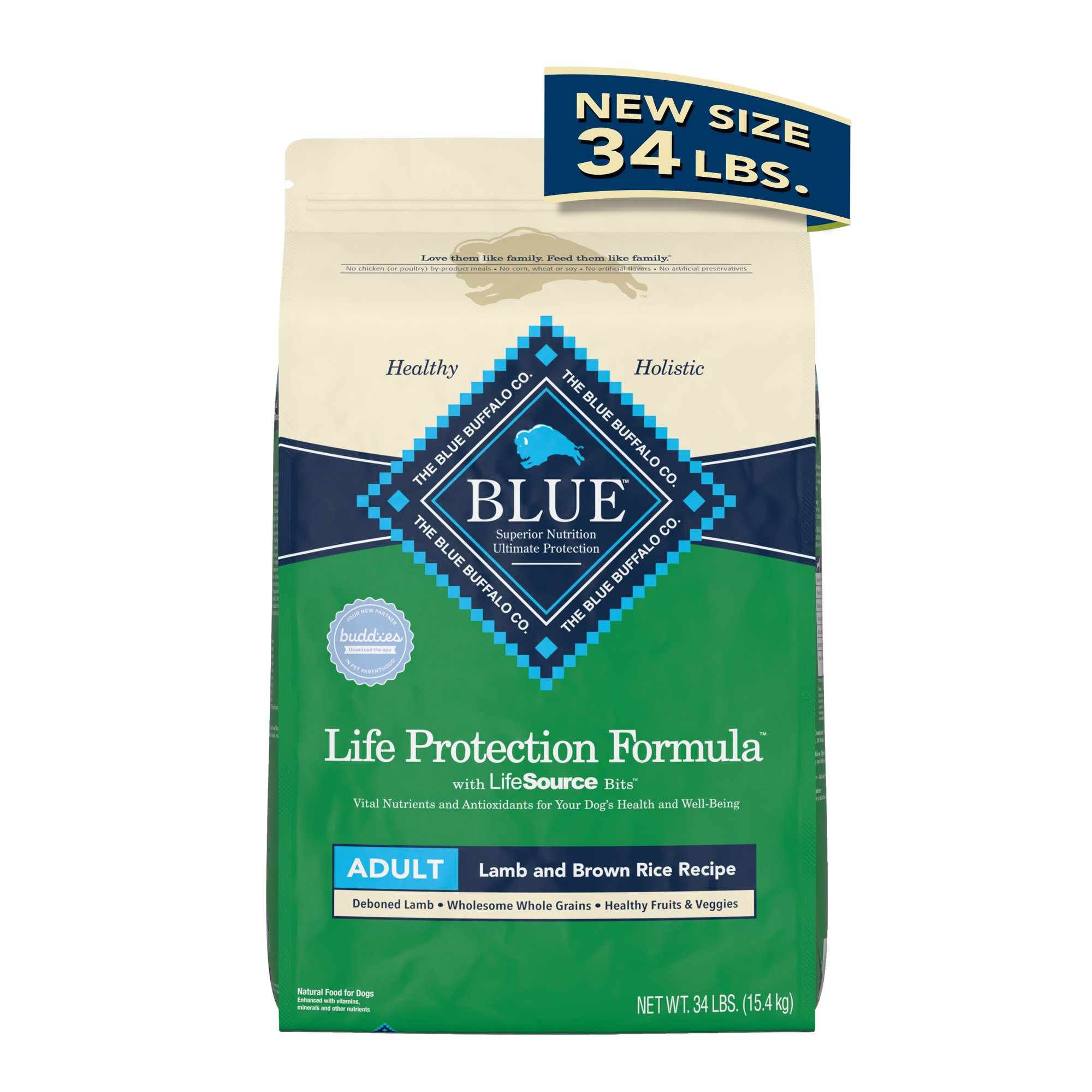 Blue Buffalo Life Protection Formula Lamb and Brown Rice Dry Dog Food for Adult Dogs Whole Grain 34 lb. Bag