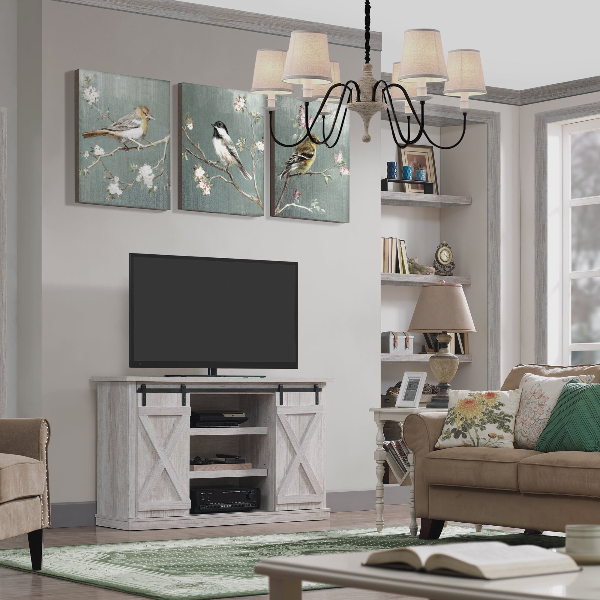 Twin Star Home Terryville Barn Door TV Stand for TVs up to 60″. White Oak