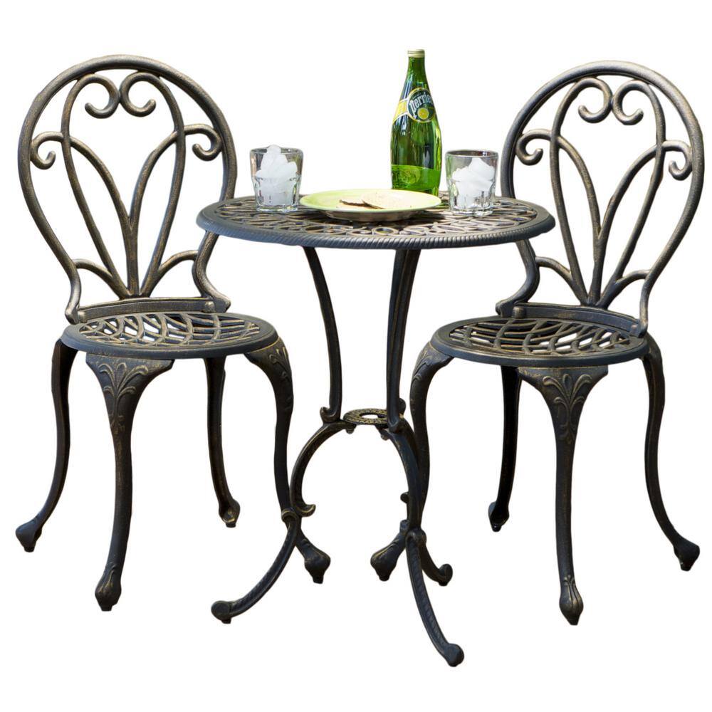 Noble House  Thomas Dark Gold 3-Piece Aluminum Round Outdoor Bistro Set
