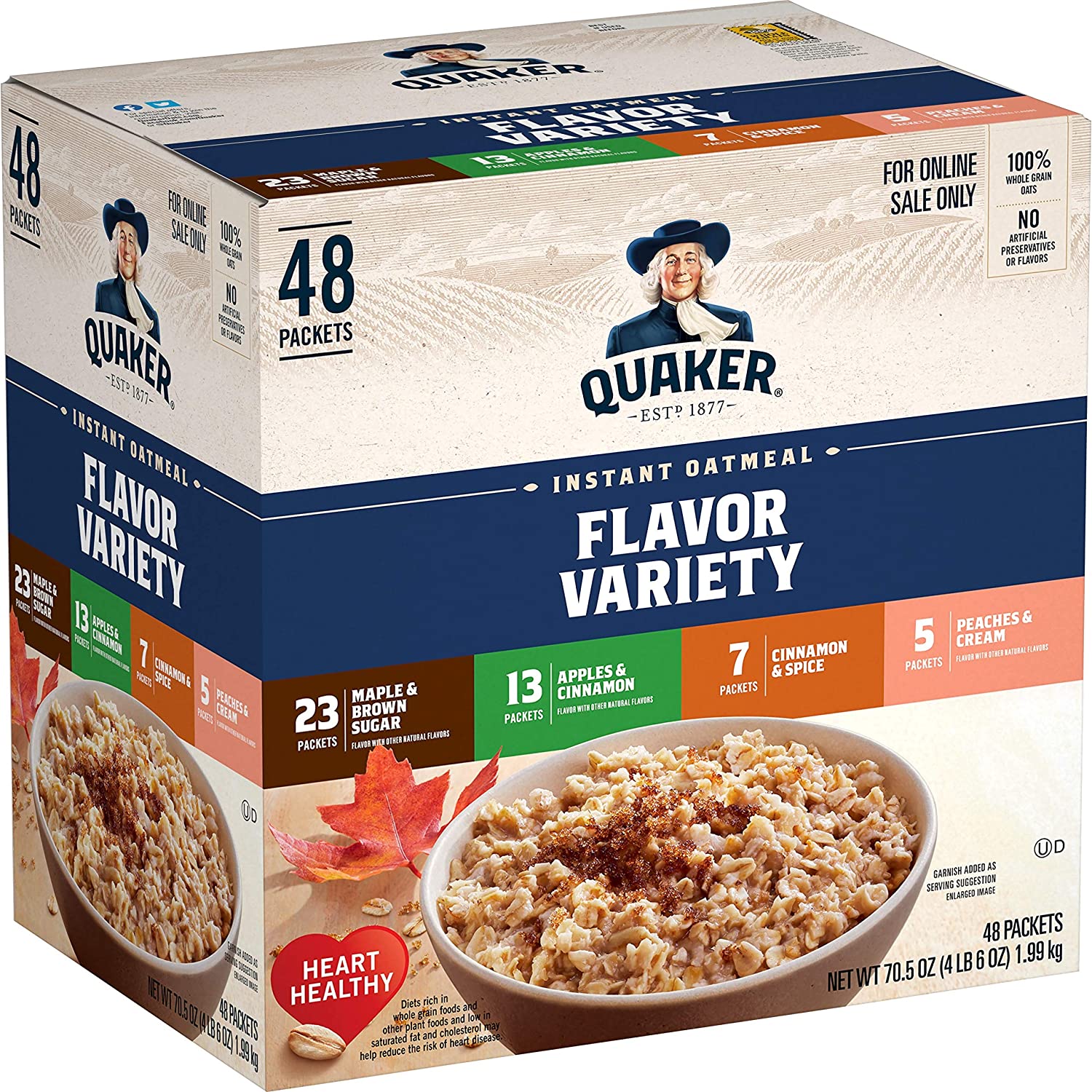 Quaker Instant Oatmeal. 4 Flavor Variety Pack. Individual Packets. 48 Count
