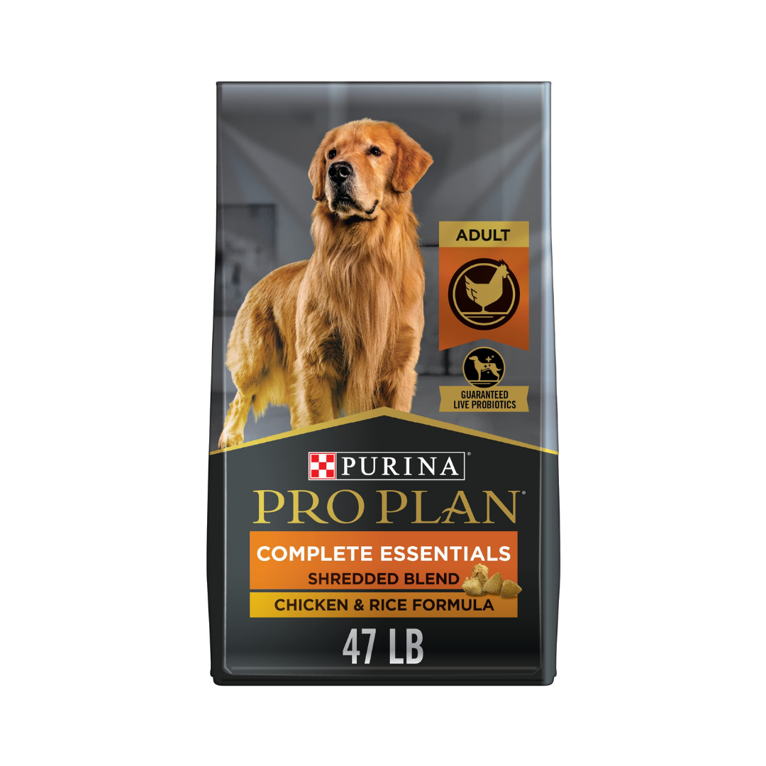 Purina Pro Plan High Protein Dog Food With Probiotics for Dogs. Shredded Blend Chicken & Rice Formula - 47 lb. Bag