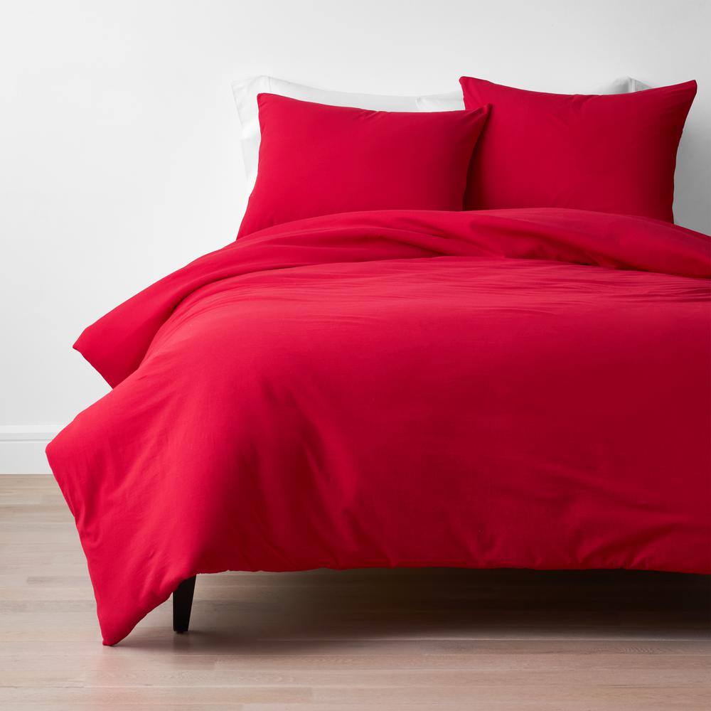 The Company Store  Company Cotton 4-Piece Red Solid Cotton Jersey Knit Queen Sheet Set - Red