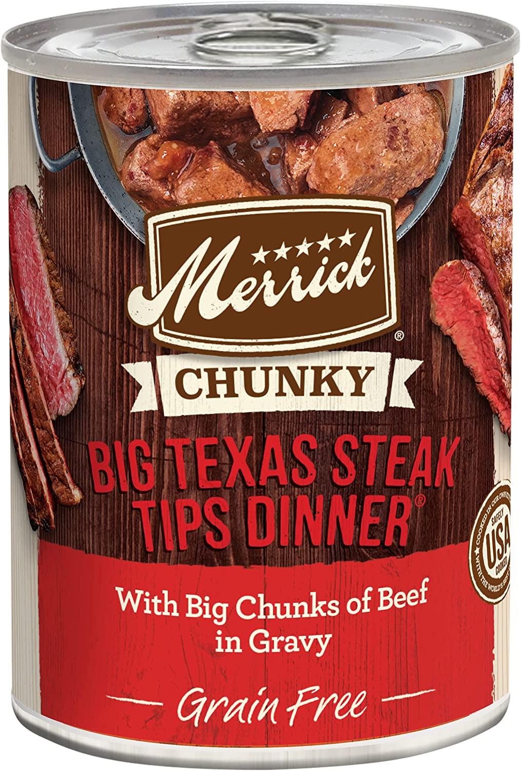 Merrick Chunky and BBQ Grain Free Canned Wet Dog Food Big Texas Steak Tips Dinner  (Case of 12)
