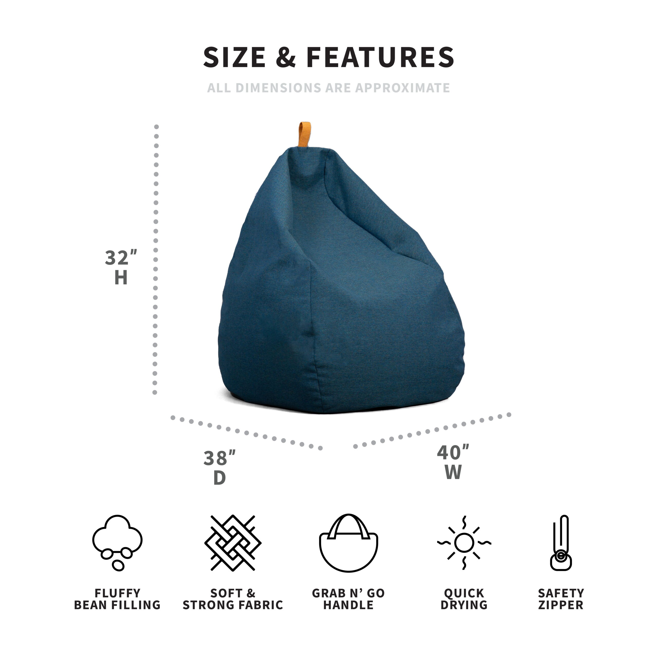 Big Joe Tuft Outdoor Bean Bag Chair. Lakeshore Intertwist. Weather Resistant Fabric. 3 Feet