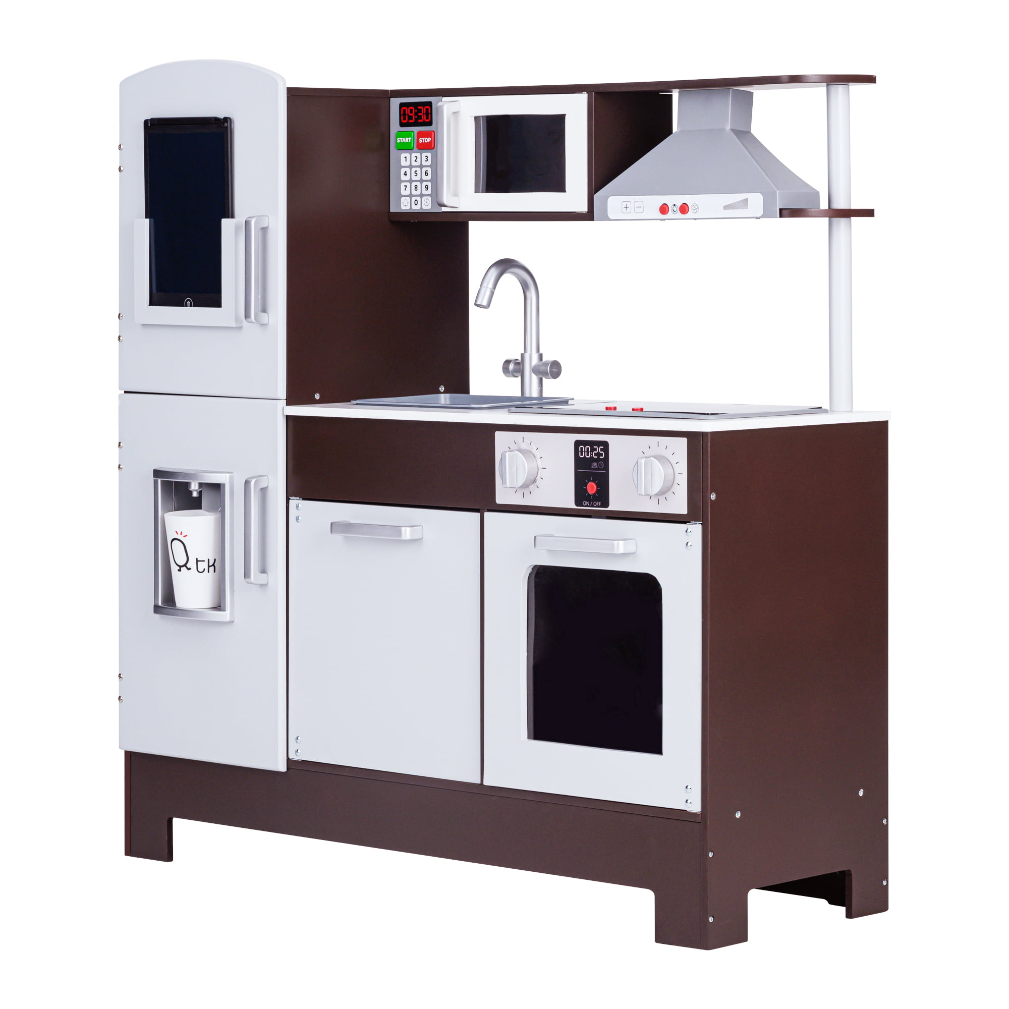 Teamson Kids Little Chef Munich Classic Kids Kitchen Playset with E-Writing Board. Espresso/Gray