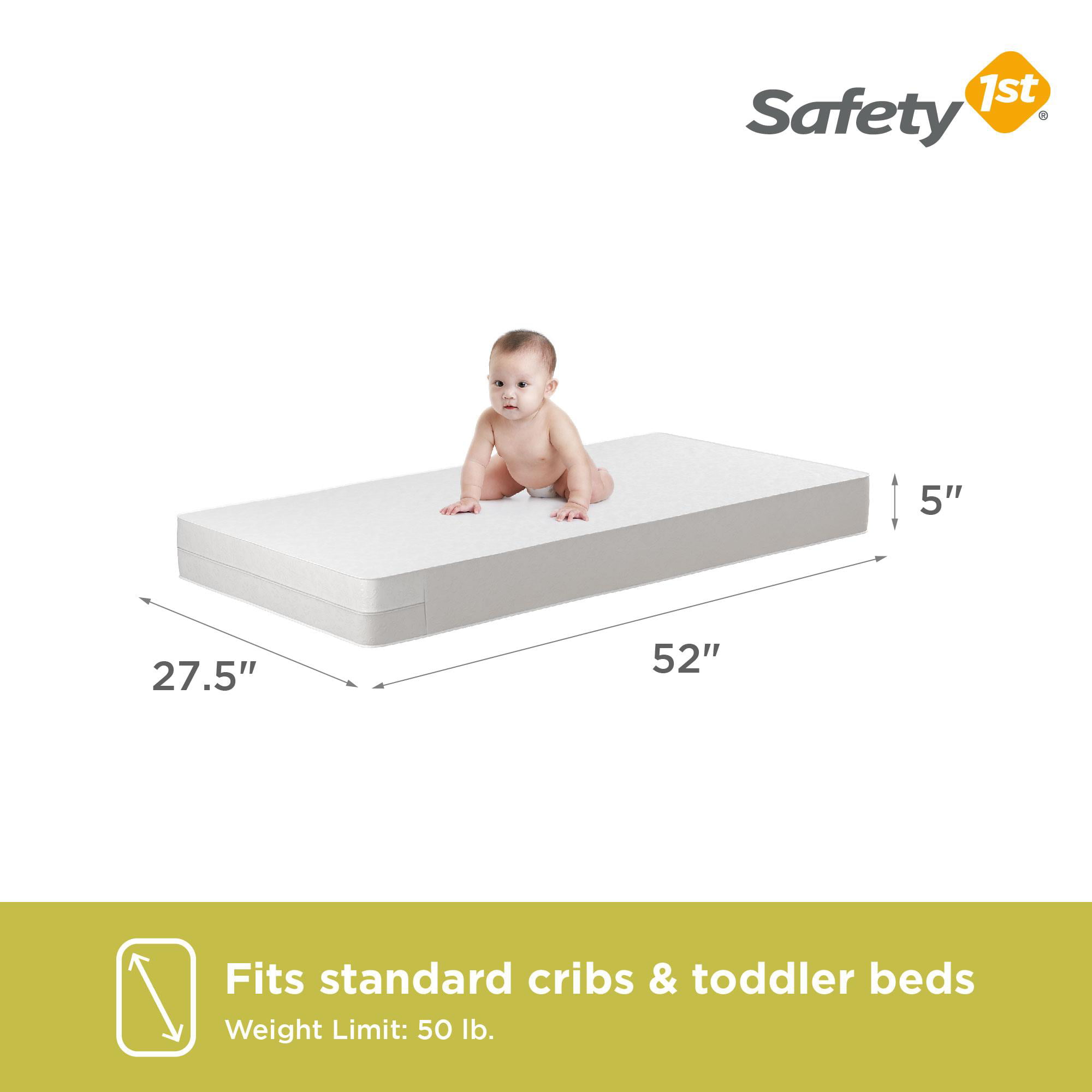 Safety 1st Sweet Dreams 5″ Firm Crib & Toddler Mattress. Thermo-Bonded Core. White