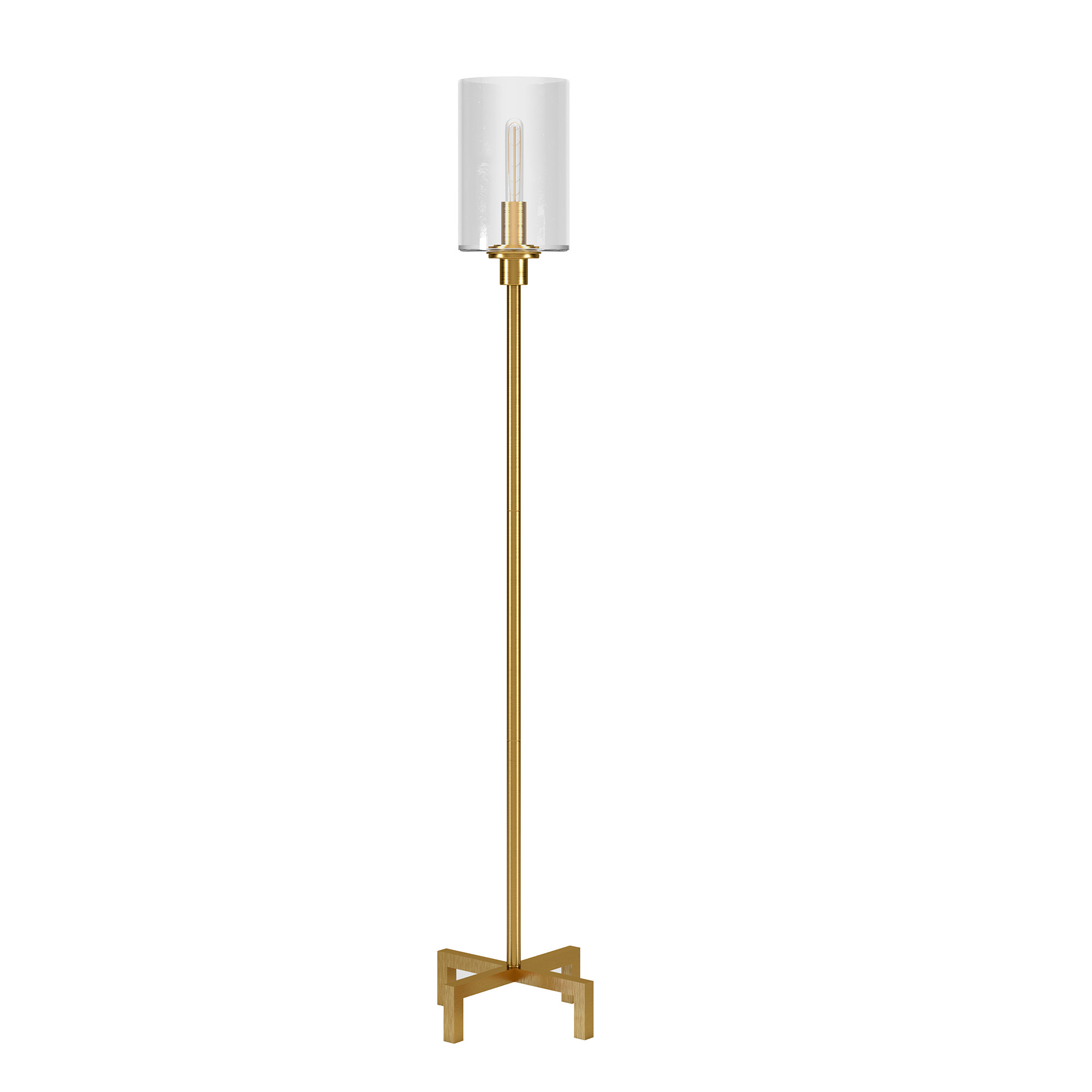 Evelyn&Zoe Panos Modern Farmhouse Seeded Glass Torchiere Floor Lamp. Brass