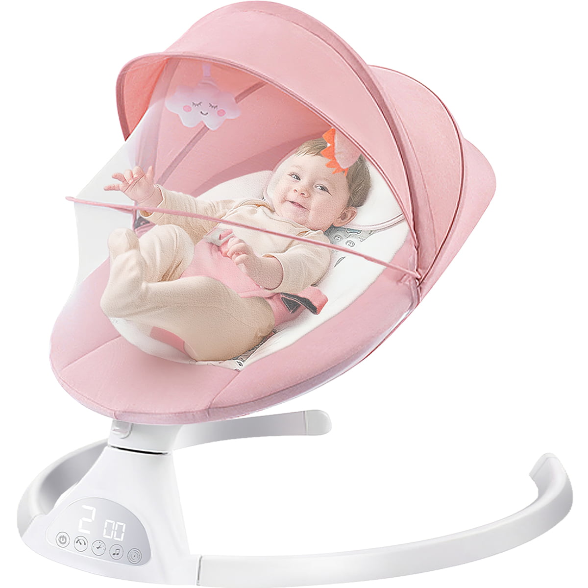 Baby Swing for Infants. Bluetooth Rocker. Newborn Electric Auto Swing Chair with 5 Gears & Time Set & Music. Pink