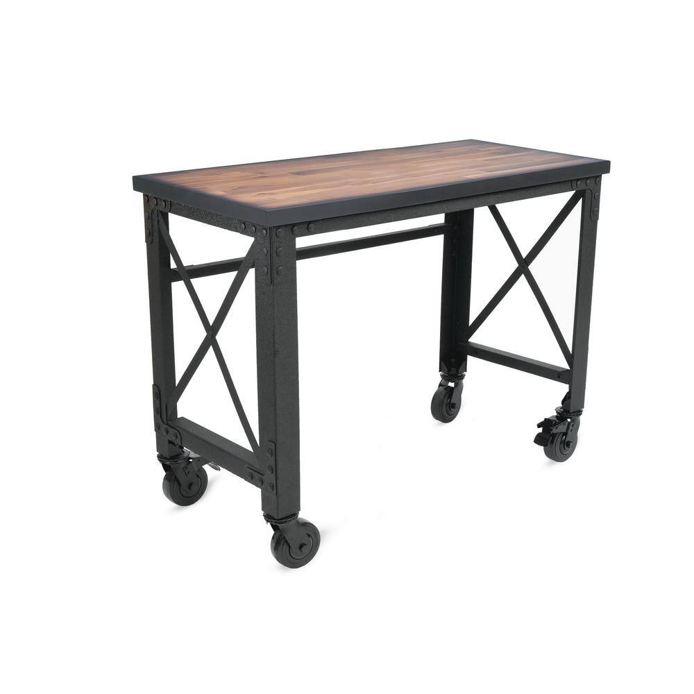 DURAMAX 68023 46 in. x 24 in. Rolling Industrial Worktable Desk with Solid Wood Top