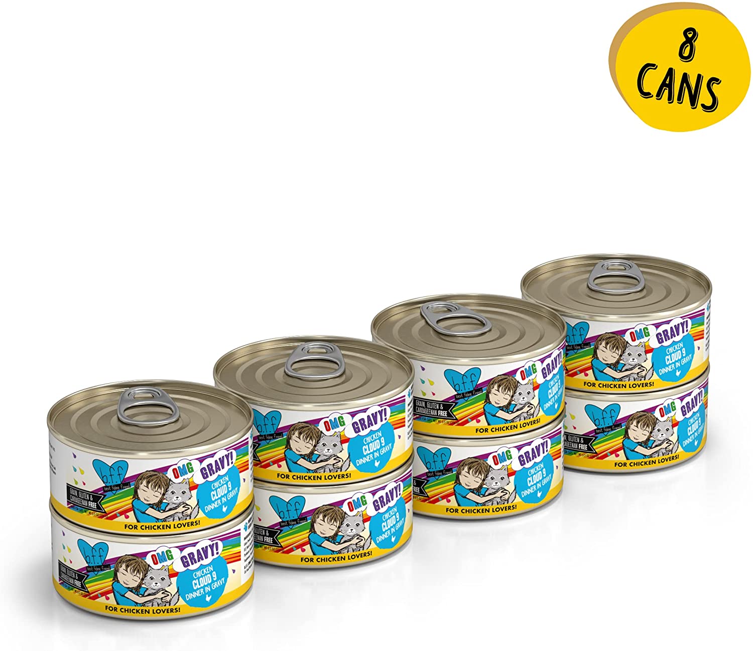 Weruva Wet Cat Food B.F.F. OMG - Best Feline Friend Oh My Gravy!. Chicken Cloud 9 with Chicken in Gravy. 5.5oz Can (Pack of 8)