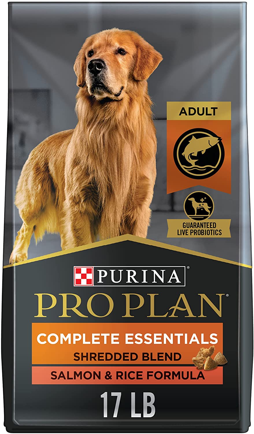 Purina Pro Plan High Protein Dry Dog Food With Probiotics for Dogs. Shredded Blend Salmon and Rice Formula - 17 lb. Bag