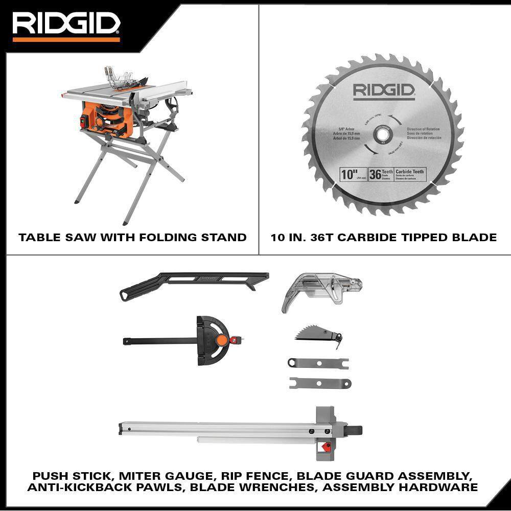 RIDGID R4518 15 Amp 10 in. Portable Jobsite Table Saw with Folding Stand