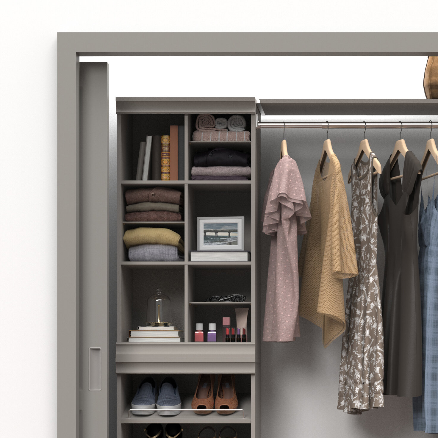 Modular Storage 21.38″ W Shelving Unit with 12 Shelves - Smoky Taupe