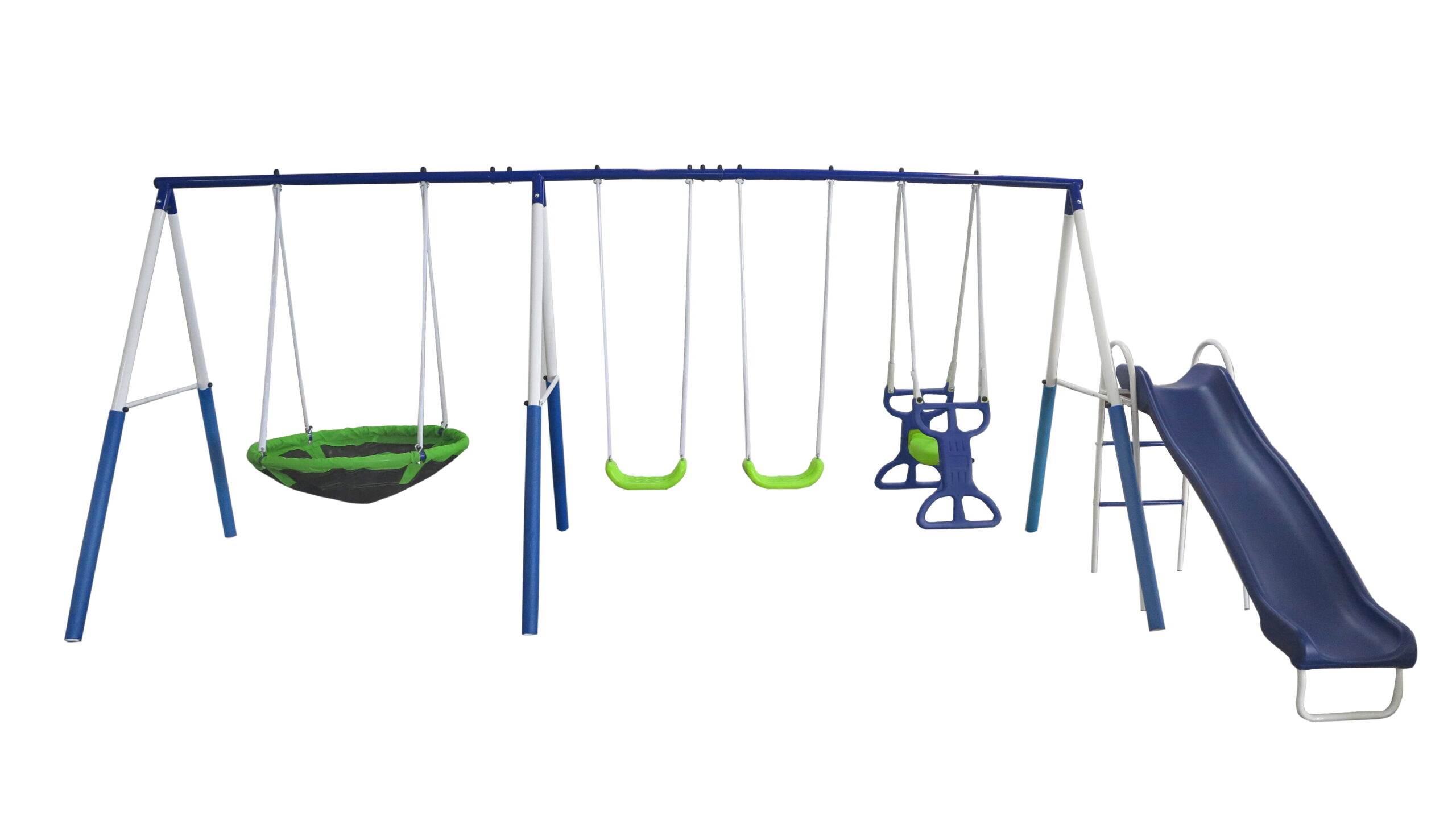XDP Recreation All-Star Playground Metal Swing Set.  Featuring Wave Slide. Space Rider. Swings. and Super Disc™ Swing
