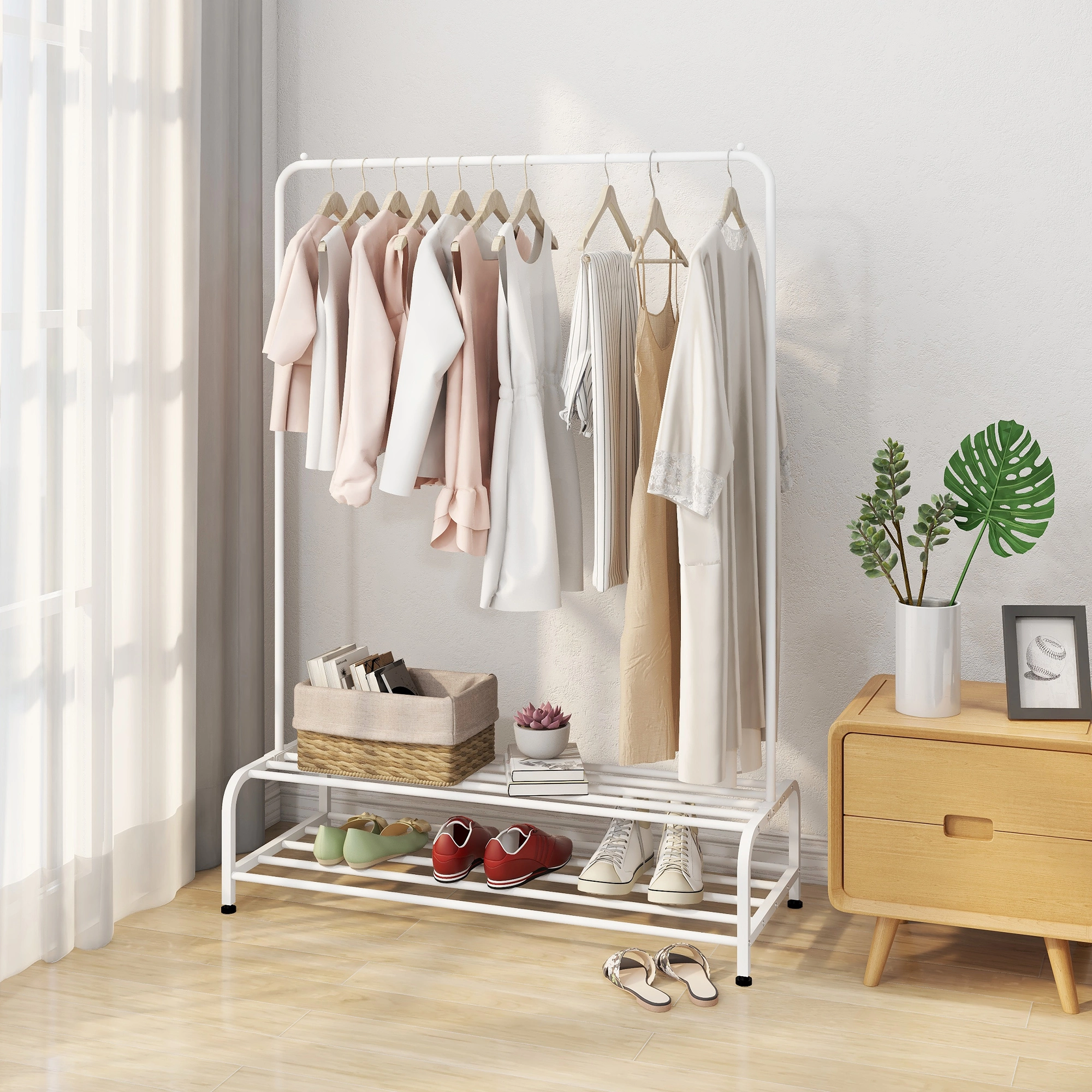 DISCOUNTTODAY Clothing Garment Rack with Shelves. Metal Cloth Hanger Rack Stand Clothes Drying Rack for Hanging Clothes RT 49.02×11.42×2.17inch